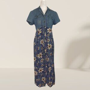 Vintage California Concepts Denim & Floral Maxi Dress - Size 9